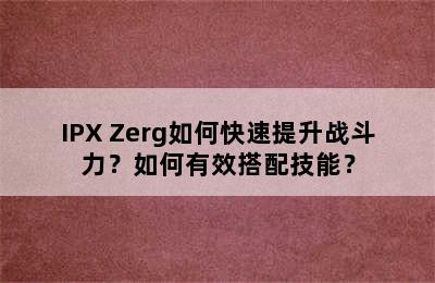 IPX Zerg如何快速提升战斗力？如何有效搭配技能？